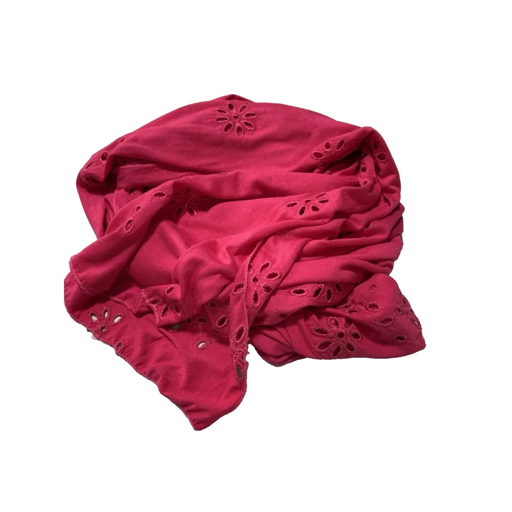 Women's Hot Pink Barbiecore Eyelet Jersey Knit Scarf Vibrant Colorful BOHO‎ Y2K